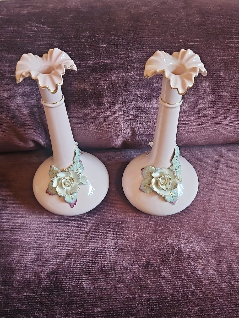 Vintage Pink Rose Vases Set Of 2